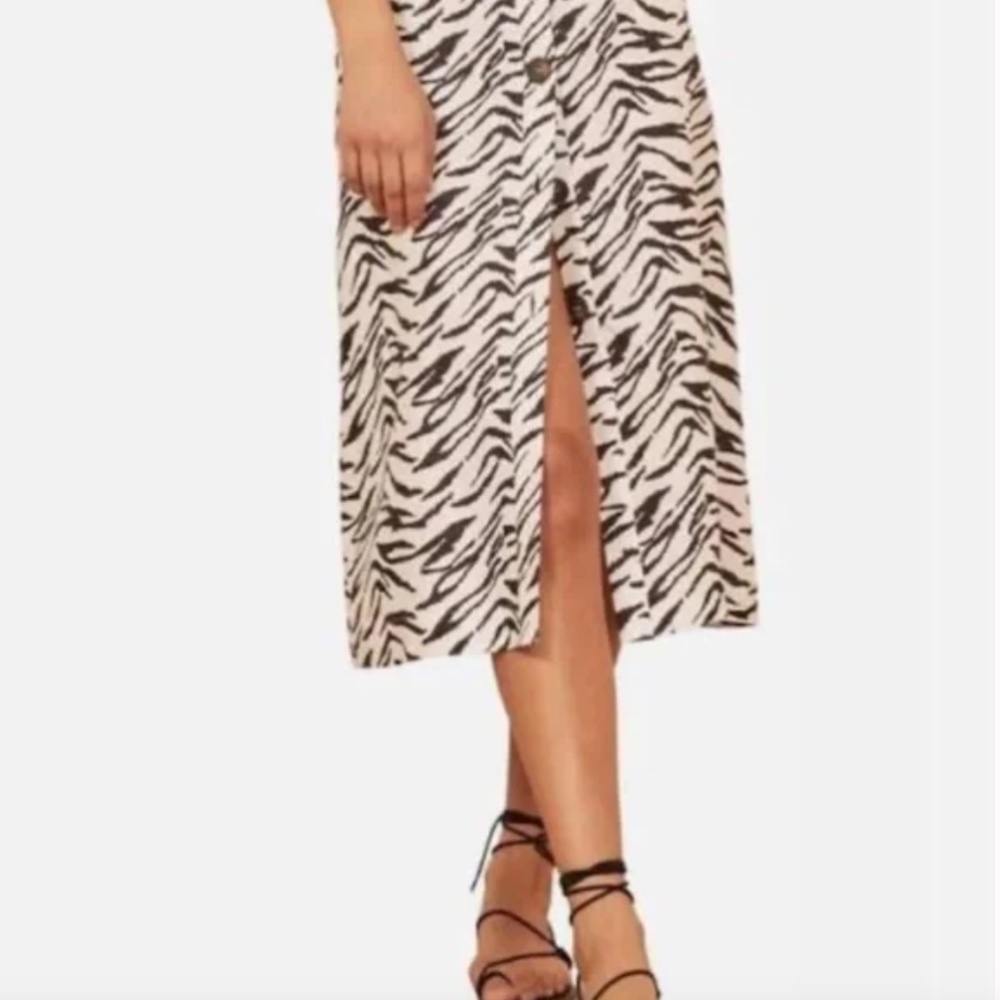 Reformation Highland Button Up Zebra Midi Skirt Size 4